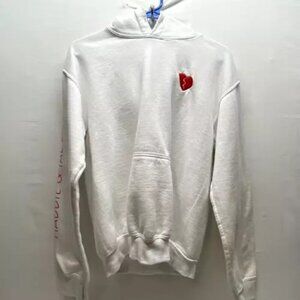 Gildan White Hoodie with Red Heart Patch